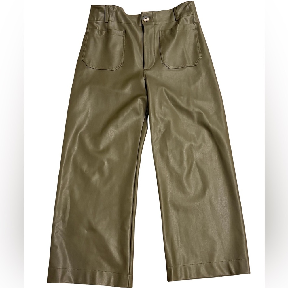 Anthropologie Maeve Olive Faux Leather Trousers